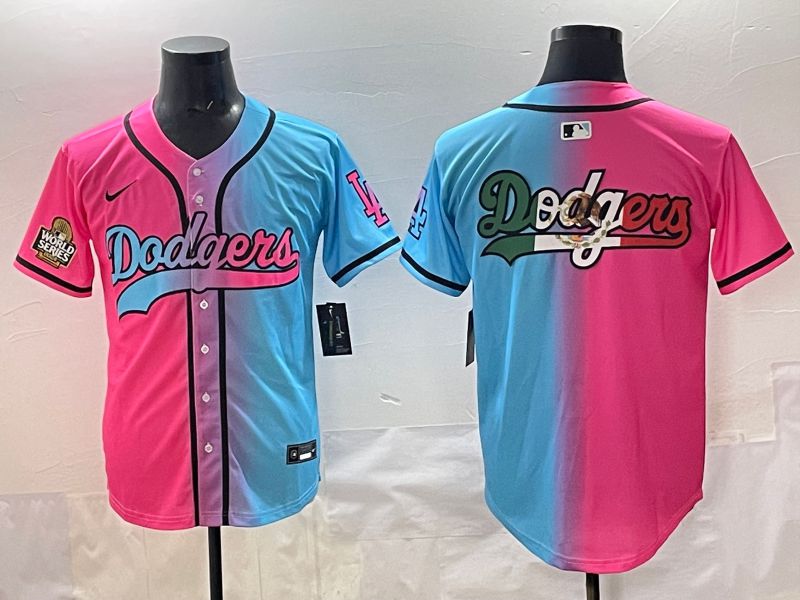 Men 2025 Los Angeles Dodgers Blank Blue pink Game Nike MLB Jersey style 009